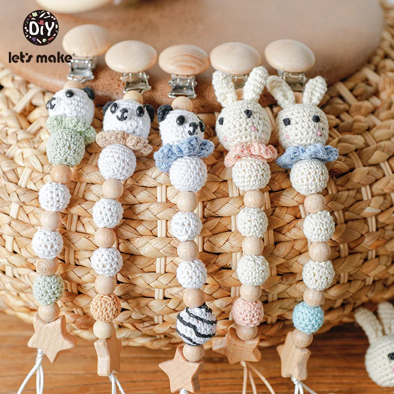 Wooden & Crochet Pacifier Clip