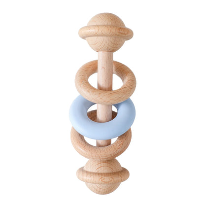 Baby Toys Wooden Rattles with Silicone Ring